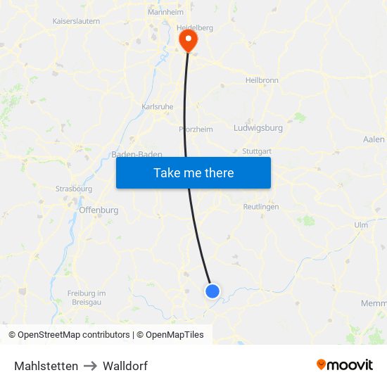 Mahlstetten to Walldorf map