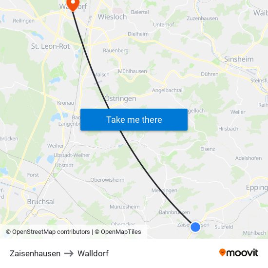 Zaisenhausen to Walldorf map