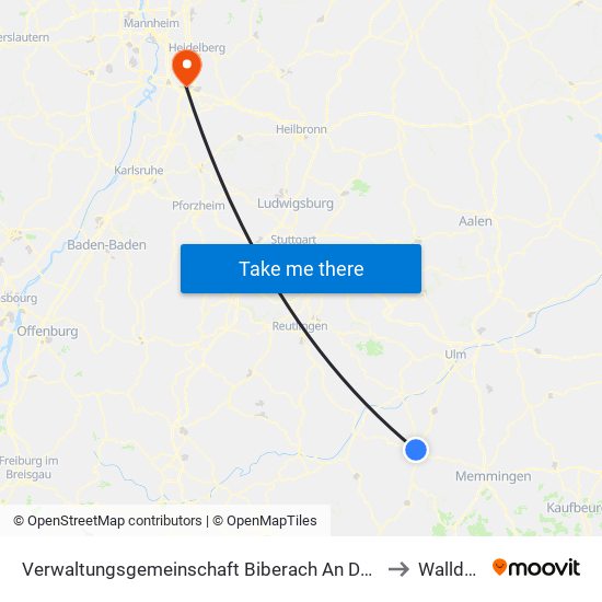 Verwaltungsgemeinschaft Biberach An Der Riß to Walldorf map