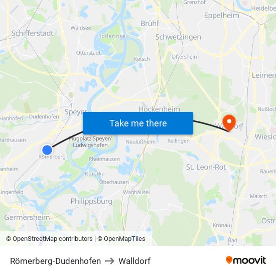 Römerberg-Dudenhofen to Walldorf map