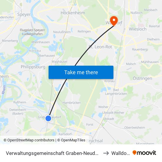 Verwaltungsgemeinschaft Graben-Neudorf to Walldorf map