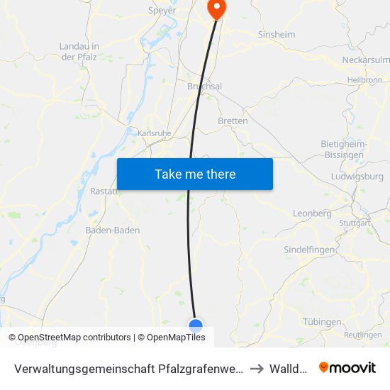 Verwaltungsgemeinschaft Pfalzgrafenweiler to Walldorf map