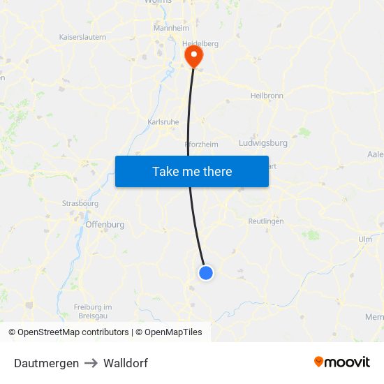 Dautmergen to Walldorf map