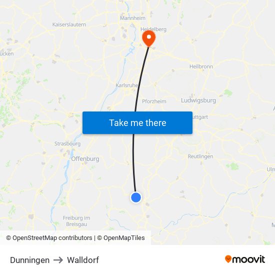 Dunningen to Walldorf map