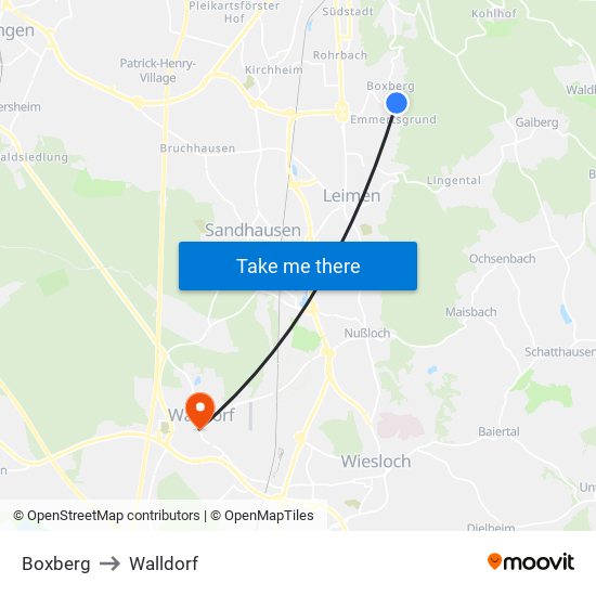 Boxberg to Walldorf map