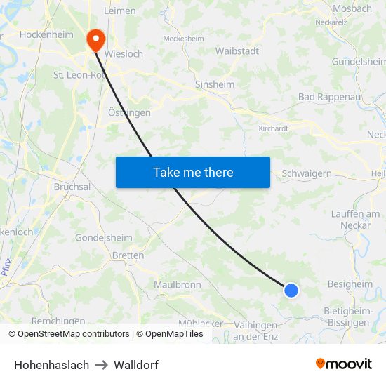 Hohenhaslach to Walldorf map