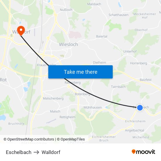 Eschelbach to Walldorf map