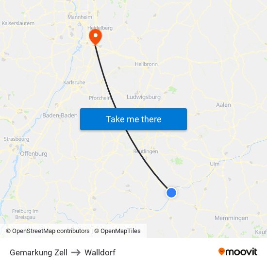 Gemarkung Zell to Walldorf map