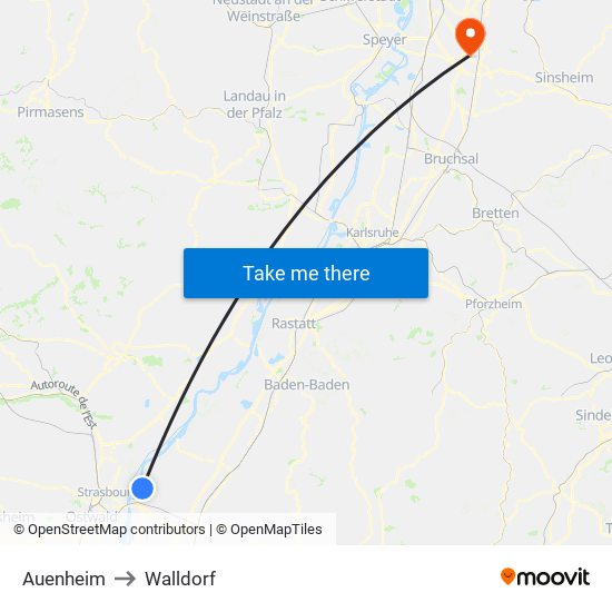 Auenheim to Walldorf map