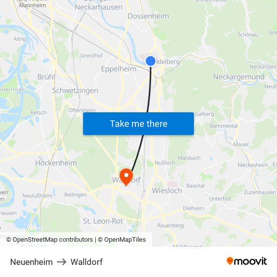 Neuenheim to Walldorf map