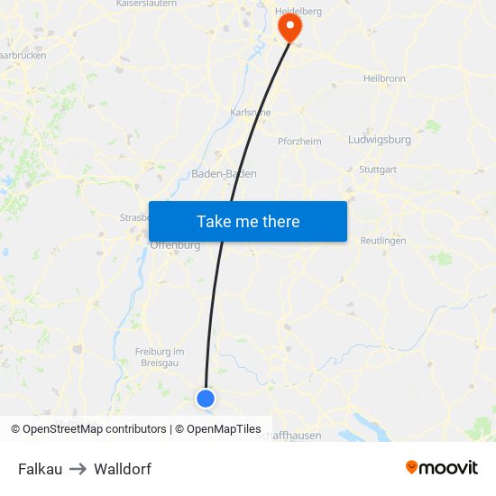 Falkau to Walldorf map