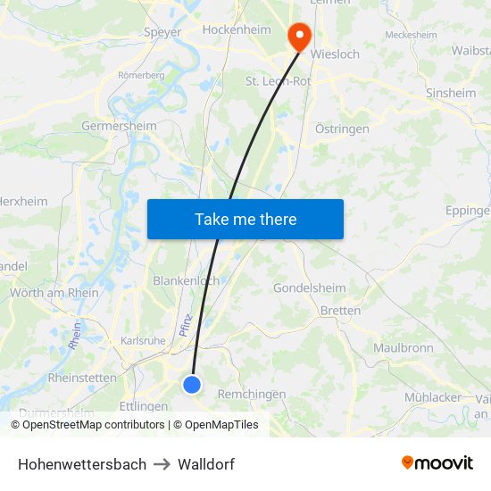 Hohenwettersbach to Walldorf map