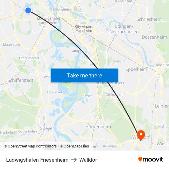 Ludwigshafen-Friesenheim to Walldorf map