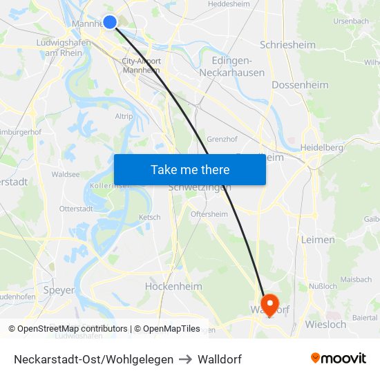 Neckarstadt-Ost/Wohlgelegen to Walldorf map