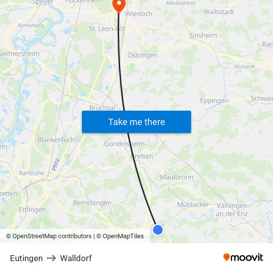 Eutingen to Walldorf map