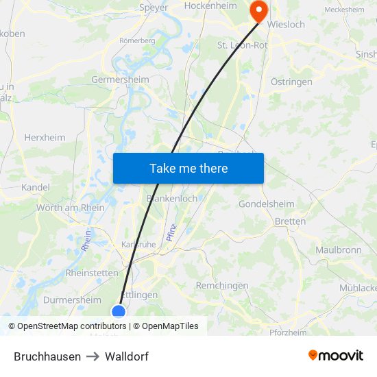 Bruchhausen to Walldorf map