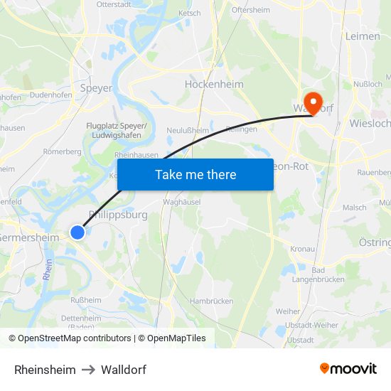 Rheinsheim to Walldorf map