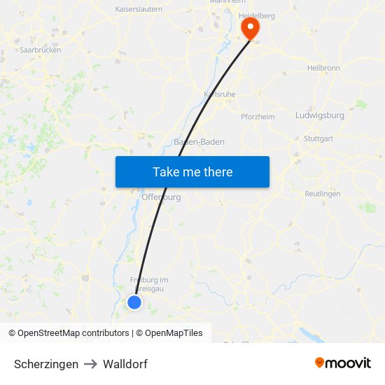 Scherzingen to Walldorf map