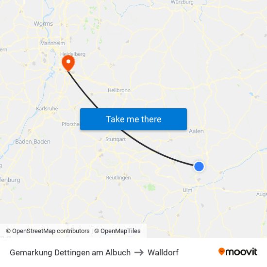Gemarkung Dettingen am Albuch to Walldorf map