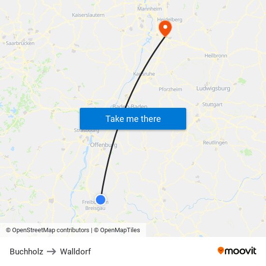 Buchholz to Walldorf map