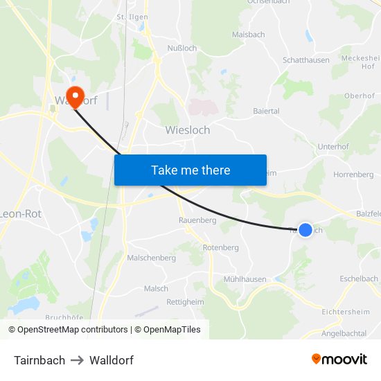 Tairnbach to Walldorf map