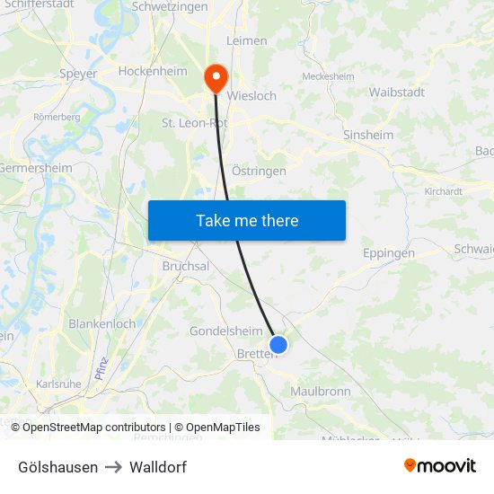 Gölshausen to Walldorf map