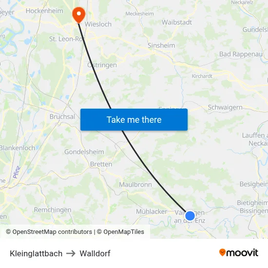 Kleinglattbach to Walldorf map