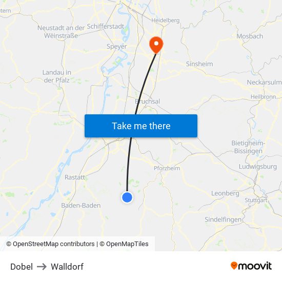 Dobel to Walldorf map