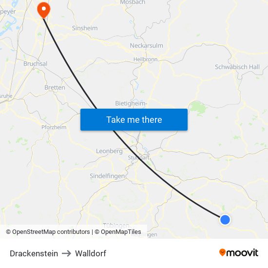 Drackenstein to Walldorf map