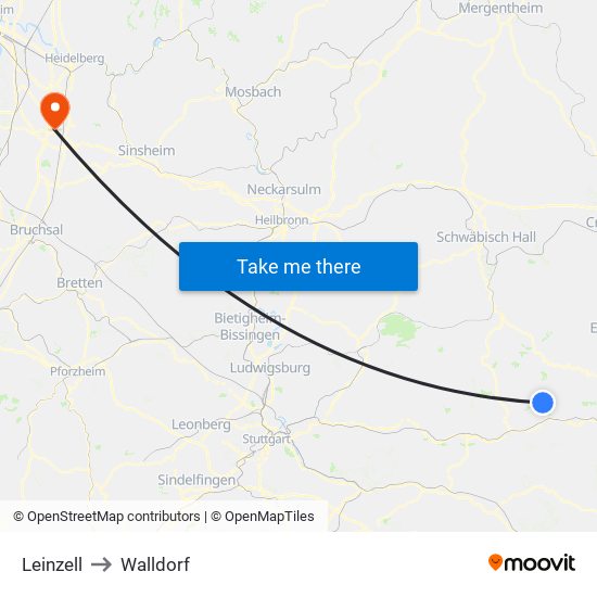 Leinzell to Walldorf map