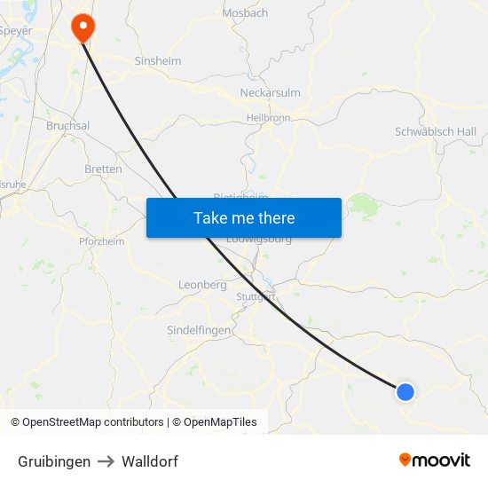 Gruibingen to Walldorf map