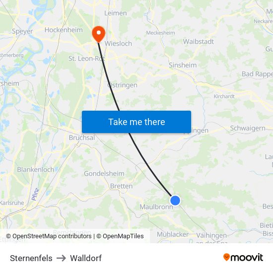 Sternenfels to Walldorf map