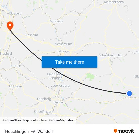 Heuchlingen to Walldorf map