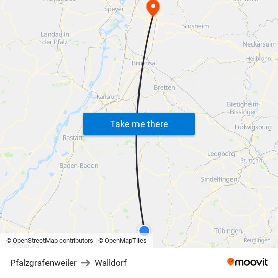 Pfalzgrafenweiler to Walldorf map