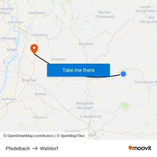 Pfedelbach to Walldorf map
