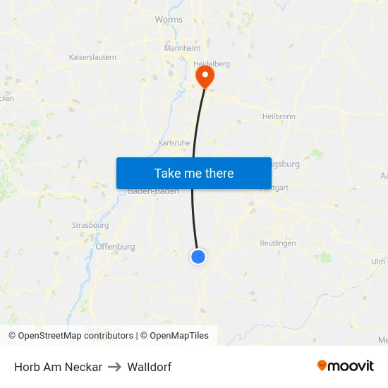 Horb Am Neckar to Walldorf map