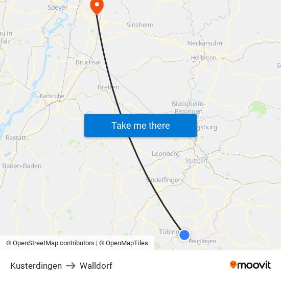 Kusterdingen to Walldorf map