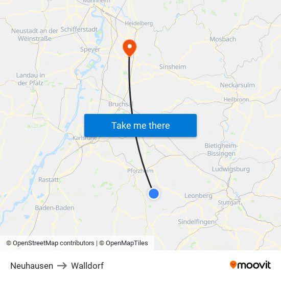 Neuhausen to Walldorf map