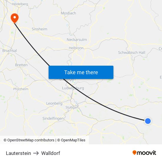 Lauterstein to Walldorf map