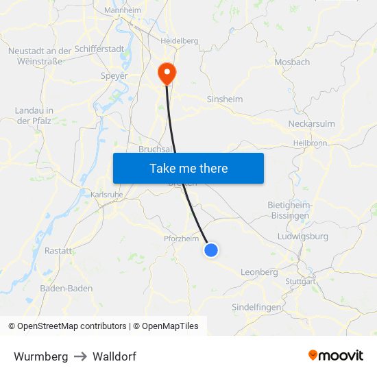 Wurmberg to Walldorf map