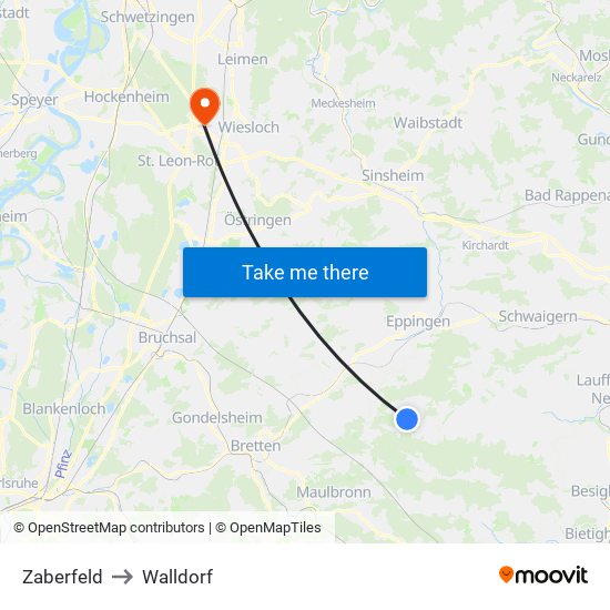Zaberfeld to Walldorf map