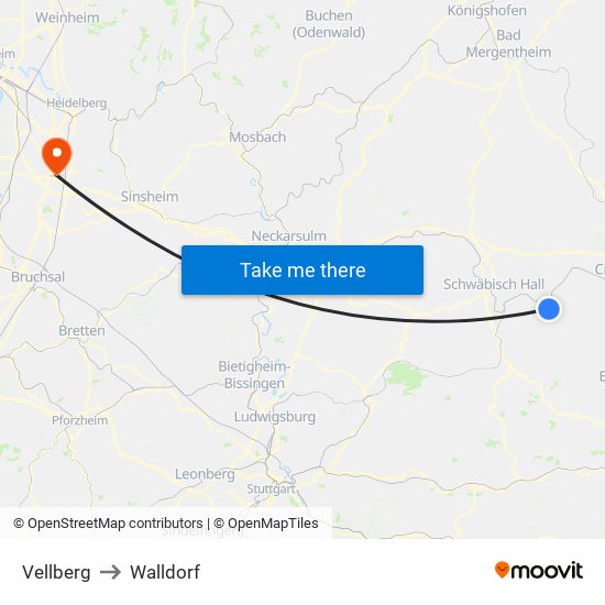 Vellberg to Walldorf map
