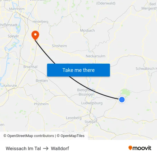 Weissach Im Tal to Walldorf map