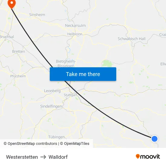 Westerstetten to Walldorf map