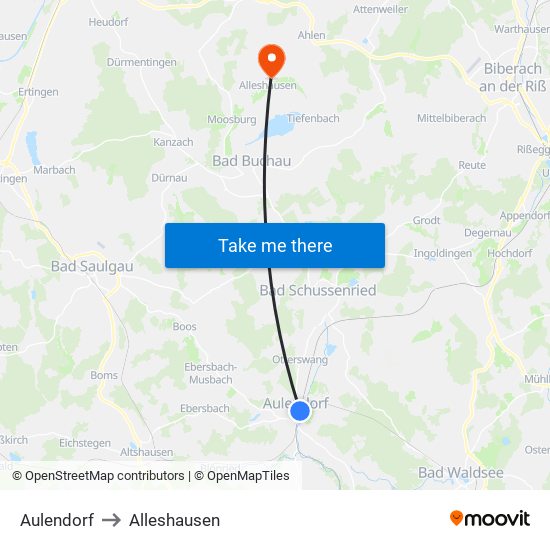 Aulendorf to Alleshausen map