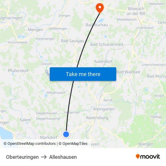 Oberteuringen to Alleshausen map