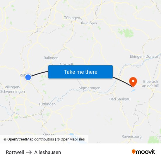 Rottweil to Alleshausen map