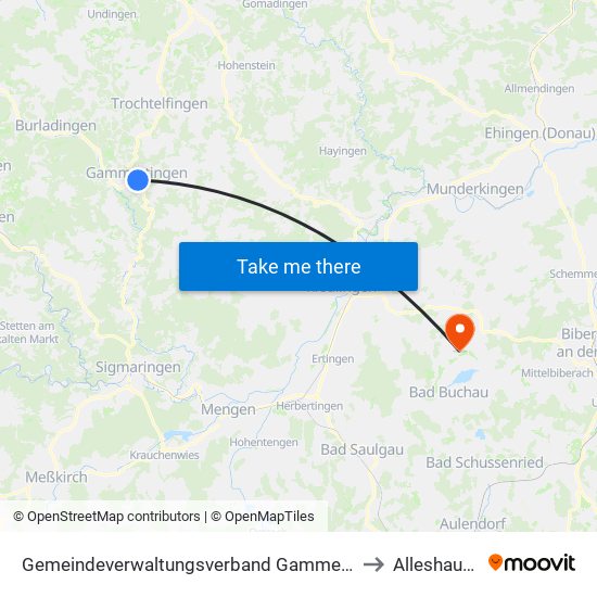 Gemeindeverwaltungsverband Gammertingen to Alleshausen map