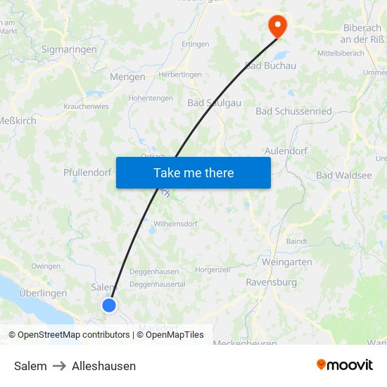 Salem to Alleshausen map