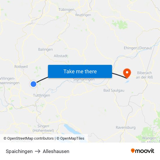 Spaichingen to Alleshausen map